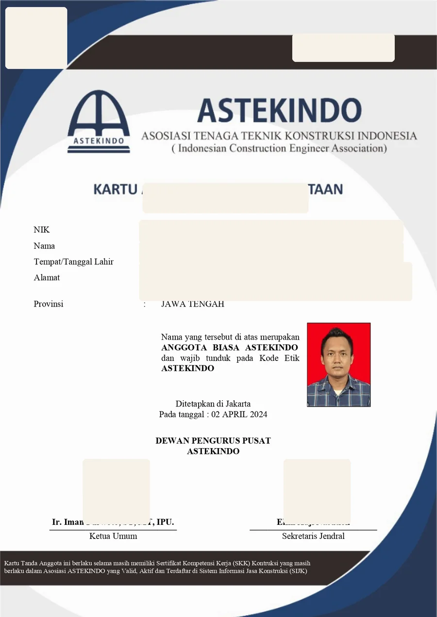 Pratinjau tersensor kartu keanggotaan ASTEKINDO